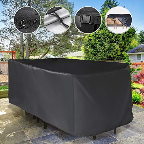 YISSVIC Cubierta de Muebles de Jardín Fundas de Muebles Impermeable Resistente al Polvo Anti-UV Protección Exterior Muebles de Jardín Cubiertas de Mesa y Silla Negro 242x162x100cm
