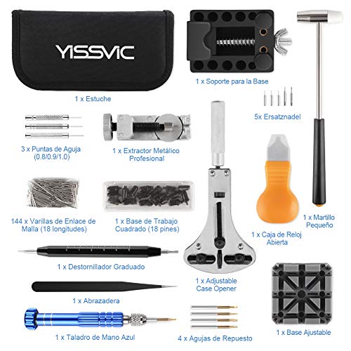 YISSVIC Kit de Reparación de Relojes 183Pcs Herramientas de Reparación de Relojes Portátil con Varios Accesorios Profesionales