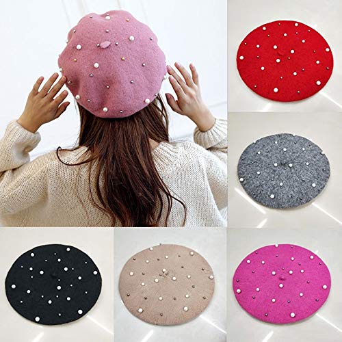 YISUNF 2018 de la Vendimia Mujeres Dulce Lana Color sólido de la Boina Capo Mujer Caps Sombreros de Invierno coincidente Caliente Caminar Artista Pintor Sombrero