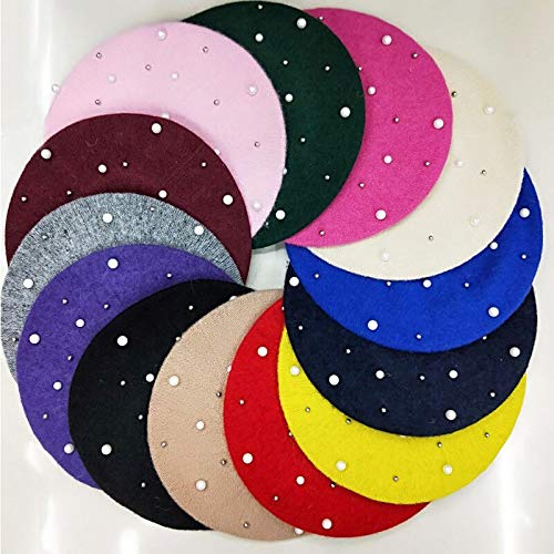 YISUNF 2018 de la Vendimia Mujeres Dulce Lana Color sólido de la Boina Capo Mujer Caps Sombreros de Invierno coincidente Caliente Caminar Artista Pintor Sombrero