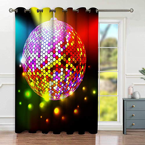yiwangle Verduisterende Gordijnen,Popstar Party,Vibrant Colorful Disco Ball Nightclub Celebration Party Dance and Music,Huiskamer,Slaapkamer,Gordijn,Gezinsleven,Decoratie