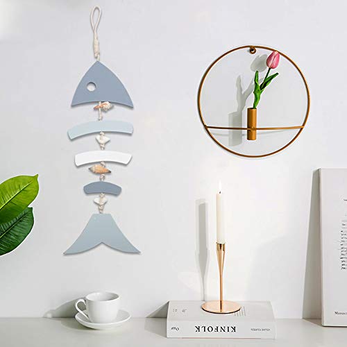 YiYa Decoración de Madera Huesos de Pescado con Concha y Conchas para decoración náutica, decoración de Pared Adorno Colgante de Puerta Tema de Playa Jardín Oficina Decoración del hogar (Azul Claro)