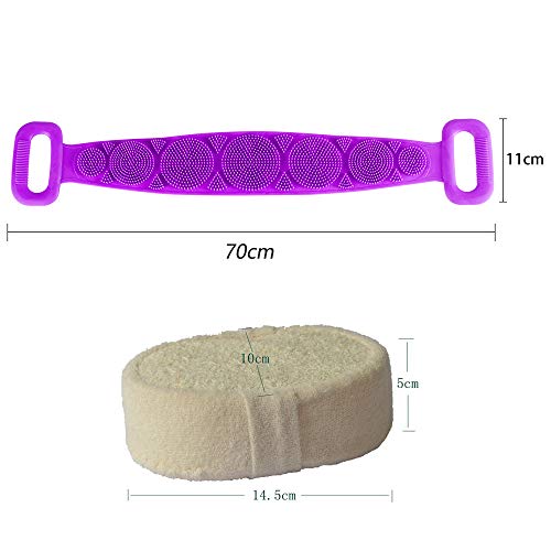 YMG Cepillo Corporal de Baño de Silicona y Cepillo Depurador de Esponja de Lufa, Exfoliante de Cuerpo Largo de Silicona Exfoliante, Toalla de Baño para Removedor de Piel Muerta,Bien para Lavar,Azul