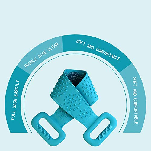YMG Cepillo Corporal de Baño de Silicona y Cepillo Depurador de Esponja de Lufa, Exfoliante de Cuerpo Largo de Silicona Exfoliante, Toalla de Baño para Removedor de Piel Muerta,Bien para Lavar,Azul