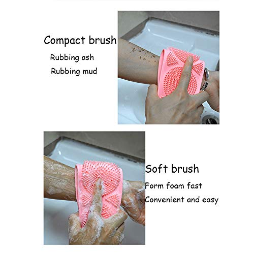 YMG Cepillo Corporal de Baño de Silicona y Cepillo Depurador de Esponja de Lufa, Exfoliante de Cuerpo Largo de Silicona Exfoliante, Toalla de Baño para Removedor de Piel Muerta,Bien para Lavar,Azul