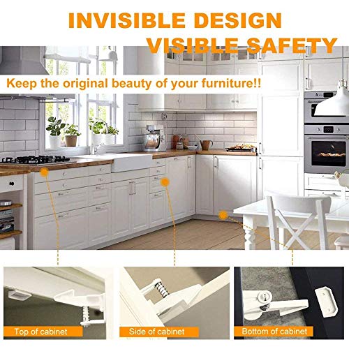 Ynnxia Armario de Seguridad para niños Cerradura de Armario de Seguridad para bebés Cerradura para niños Invisible para Armario y cajones sin taladros y Tornillos - Paquete de 10