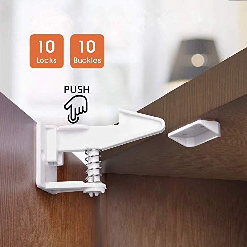 Ynnxia Armario de Seguridad para niños Cerradura de Armario de Seguridad para bebés Cerradura para niños Invisible para Armario y cajones sin taladros y Tornillos - Paquete de 10