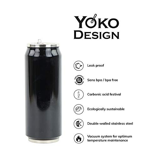 Yoko Design - Lata isotérmica de doble pared de acero inoxidable, sin BPA, reutilizable, ecológica, para agua, deporte, niños, oficina, viaje, 280/500/700 ml
