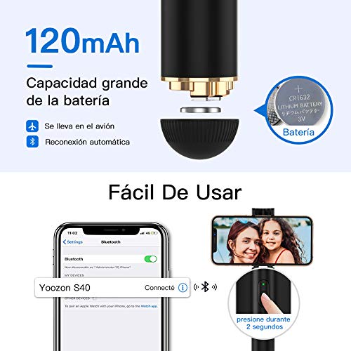Yoozon Selfie Stick, Mini Palo Selfie Ultraligero y expandible con Control Remoto Bluetooth, monopie Ajustable para Hacer Fotos, Videos con teléfonos como iPhone, Samsung, Huawei, Xiaomi, LG, etc