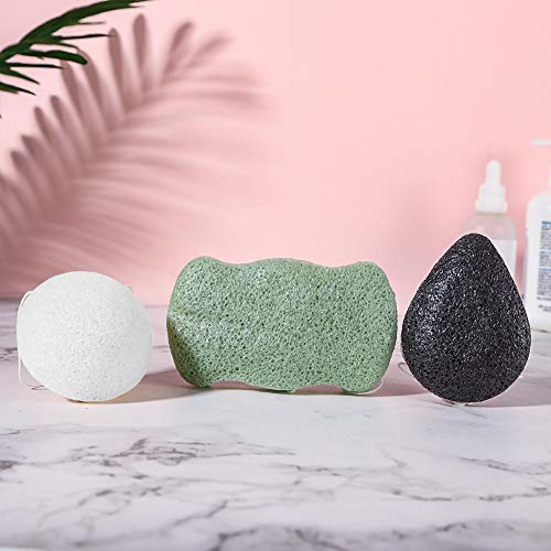 Yorgewd - Esponja facial de carbón de bambú para limpieza facial de Konjac, 3 unidades