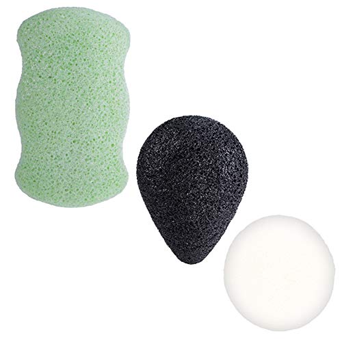 Yorgewd - Esponja facial de carbón de bambú para limpieza facial de Konjac, 3 unidades