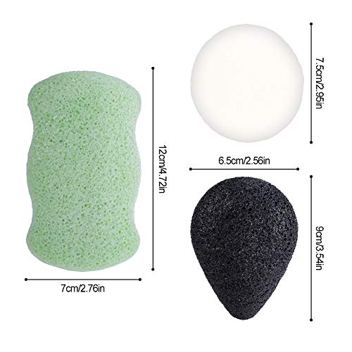 Yorgewd - Esponja facial de carbón de bambú para limpieza facial de Konjac, 3 unidades