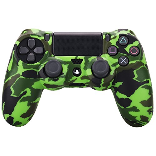 YoRHa Transferencia de agua camuflaje de impresión silicona caso piel Fundas protectores cubierta para Sony PS4/slim/Pro Mando x 2(verde + rosa oscuro) Con PRO los puños pulgar thumb gripsx 8