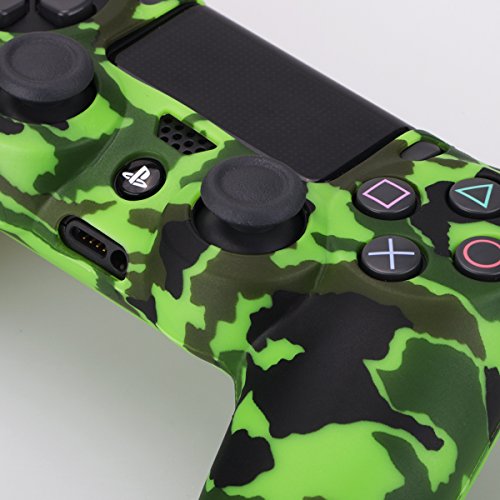 YoRHa Transferencia de agua camuflaje de impresión silicona caso piel Fundas protectores cubierta para Sony PS4/slim/Pro Mando x 2(verde + rosa oscuro) Con PRO los puños pulgar thumb gripsx 8