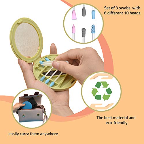 Your Vip Skin bastoncillos de algodón de silicona, reutilizables, lavables para limpieza de oídos y para maquillaje. (Rosa)