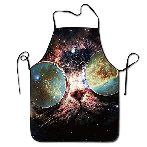 Yuanmeiju Cool Space Galaxy Cat Delantales Chef Delantal for Women Men Girl Kids Gifts Kitchen Decorations