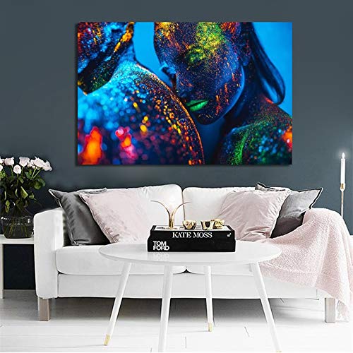 YuanMinglu Arte Moderno Lienzo Carteles e Impresiones murales Retratos Maquillaje Pareja Amantes Fotos para Sala de Estar decoración del hogar Pintura sin Marco 30x45cm