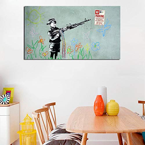 YuanMinglu Niños Ametralladora Graffiti Lienzo Arte de la Pared Pintura al óleo Decoración de la Imagen Decoración Moderna del hogar Obra de Arte Pintura sin Marco 60x97cm