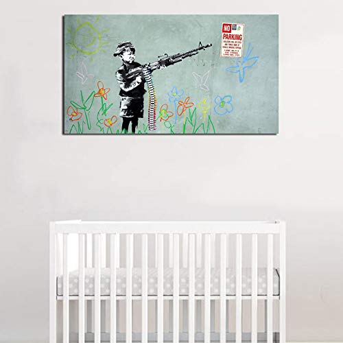 YuanMinglu Niños Ametralladora Graffiti Lienzo Arte de la Pared Pintura al óleo Decoración de la Imagen Decoración Moderna del hogar Obra de Arte Pintura sin Marco 60x97cm