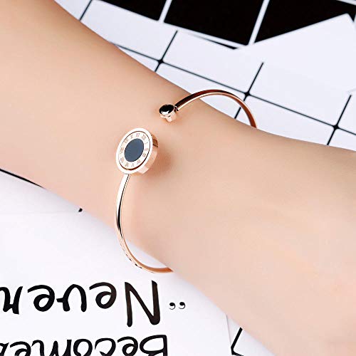 YUANOMSL Pulsera De Metal,Números Romanos Pulsera De Acero De Titanio Chapada En Oro Rosa De 18K Pastel Redondo Abertura Geométrica Pulsera De Regalo De Moda