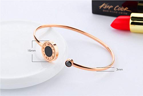 YUANOMSL Pulsera De Metal,Números Romanos Pulsera De Acero De Titanio Chapada En Oro Rosa De 18K Pastel Redondo Abertura Geométrica Pulsera De Regalo De Moda