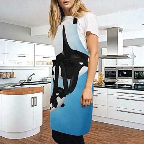 YUDILINSA Delantal Personalizado, nuevos Delantales creativos Delantal de Calidad Profesional,Orca Familia Madre y bebé Nadar Océano Niños Paternidad Tema