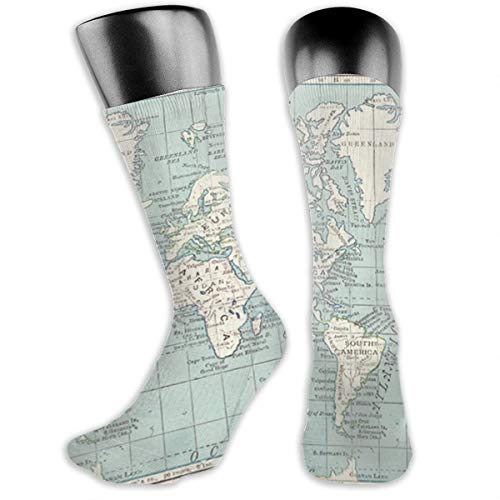 YudoHong Mapa mundial en azul y crema de rodilla larga - Medias de alta compresión Medias de muslo