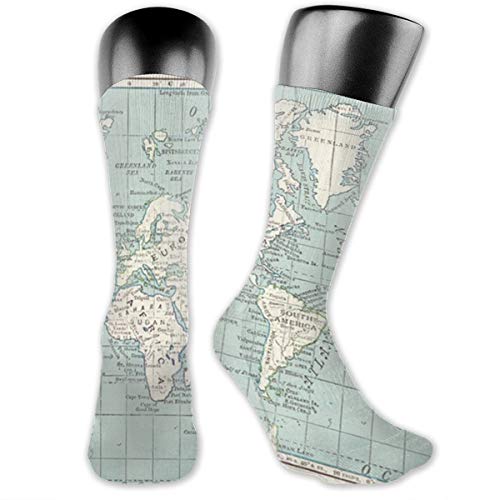 YudoHong Mapa mundial en azul y crema de rodilla larga - Medias de alta compresión Medias de muslo