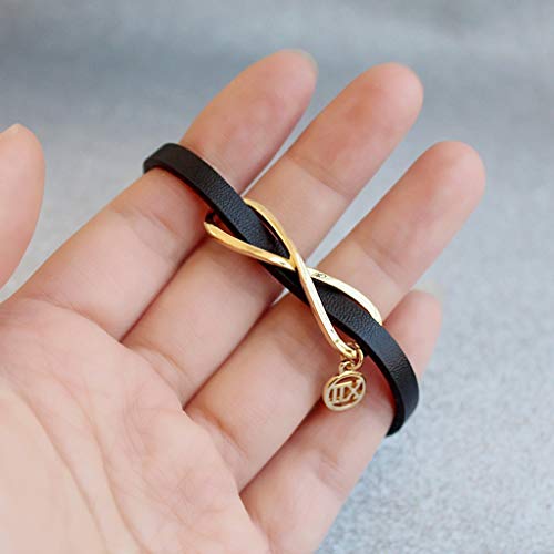 YUESFZ Brazalete Tobilleras Pulseras el Corte Ingles Correa De Cuero Negra con Hebilla Magnética Pulsera Temperamental con Símbolo De Infinito Femenino Pulsera con Números Romanos Salvajes