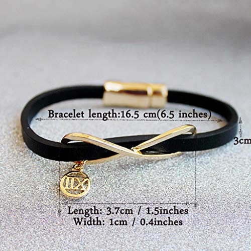 YUESFZ Brazalete Tobilleras Pulseras el Corte Ingles Correa De Cuero Negra con Hebilla Magnética Pulsera Temperamental con Símbolo De Infinito Femenino Pulsera con Números Romanos Salvajes