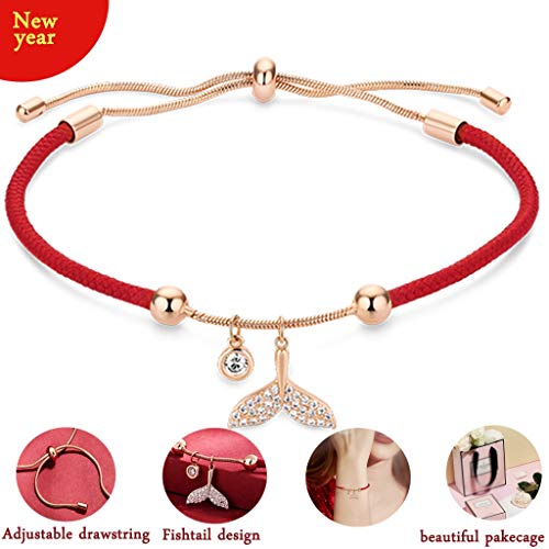 YUESFZ Brazalete Tobilleras Pulseras El Corte Ingles Pulsera Sirena Brillante Niña Pulsera China De La Cuerda Roja De La Amistad Esposa (Color : Red, Size : 5-8cm)