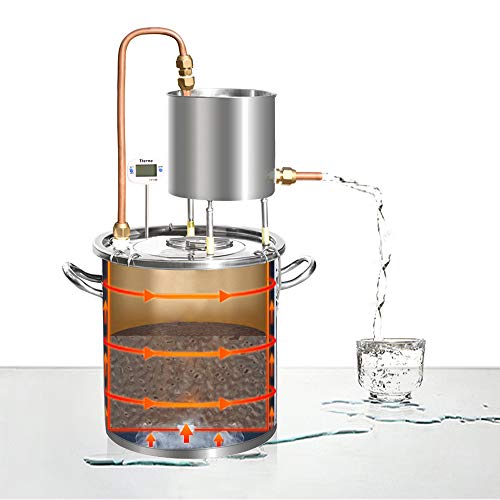 YUEWO Moonshine Still Alembic Spirits Kit Caldera de vinificación con Bomba de termómetro destilador de Aceite Esencial de Alcohol para Whisky Brandy Vodka 304 Acero Inoxidable (33L)