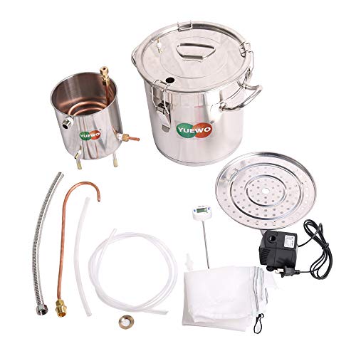 YUEWO Moonshine Still Alembic Spirits Kit Caldera de vinificación con Bomba de termómetro destilador de Aceite Esencial de Alcohol para Whisky Brandy Vodka 304 Acero Inoxidable (33L)