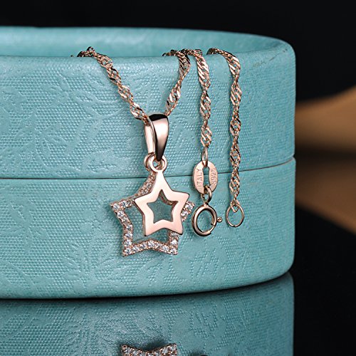 Yumilok Collares Mujer Plata de Ley 925 Colgantes Doble Estrellas, Oro Rosa