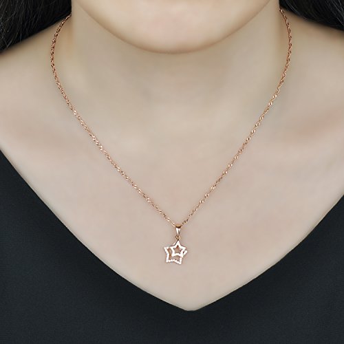 Yumilok Collares Mujer Plata de Ley 925 Colgantes Doble Estrellas, Oro Rosa