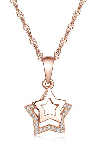 Yumilok Collares Mujer Plata de Ley 925 Colgantes Doble Estrellas, Oro Rosa