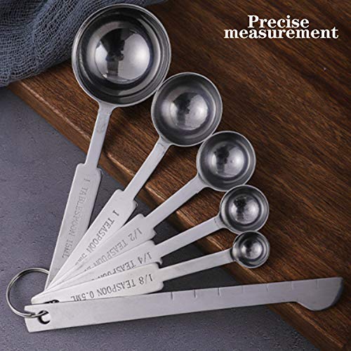 Yuning Juego de 12 Tazas y cucharas de medir de Acero Inoxidable con Regla de medición, Cuchara con Clip, para Medir Líquidos y Los Ingredientes Secos