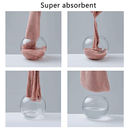 Yuning Toallas para Secar el Pelo, Turbante del Abrigo de Pelo Secado Rápido 2 pcs Toallas de Pelo Super Absorbent Microfibra con Turbante con Botón, Caqui & Rosado