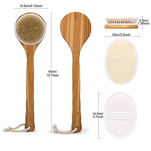 YunMei Cuerpo Cepillo, Cepillo Espalda Ducha con Esponja Exfoliante de Lufa, el mango de 40 cm de largo, para Limpiar Espalda y Euerpo, Exfoliación, Masajee, Anti celulitis, Obtener Piel Suave