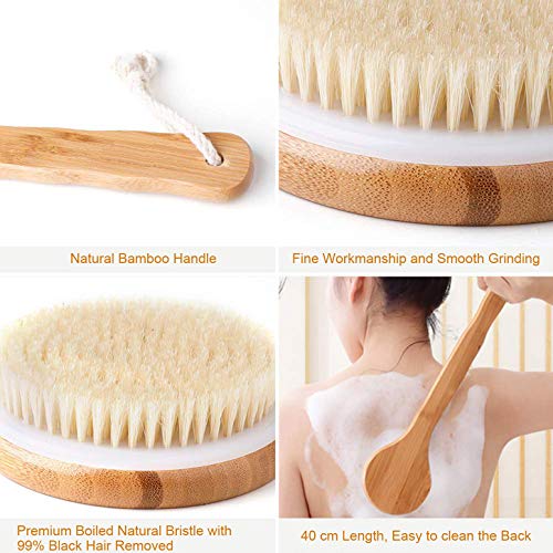 YunMei Cuerpo Cepillo, Cepillo Espalda Ducha con Esponja Exfoliante de Lufa, el mango de 40 cm de largo, para Limpiar Espalda y Euerpo, Exfoliación, Masajee, Anti celulitis, Obtener Piel Suave