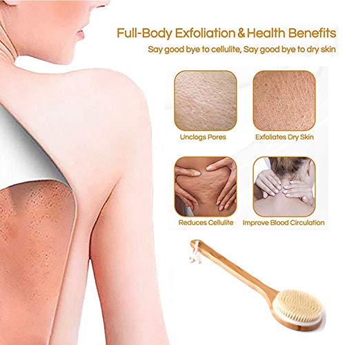 YunMei Cuerpo Cepillo, Cepillo Espalda Ducha con Esponja Exfoliante de Lufa, el mango de 40 cm de largo, para Limpiar Espalda y Euerpo, Exfoliación, Masajee, Anti celulitis, Obtener Piel Suave