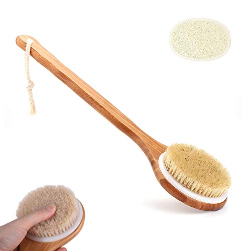 YunMei Cuerpo Cepillo, Cepillo Espalda Ducha con Esponja Exfoliante de Lufa, el mango de 40 cm de largo, para Limpiar Espalda y Euerpo, Exfoliación, Masajee, Anti celulitis, Obtener Piel Suave