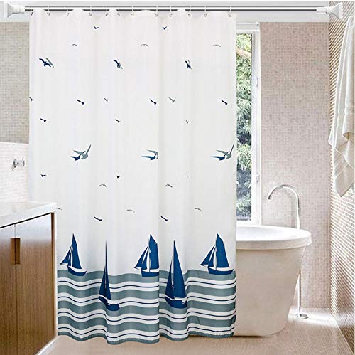 YUNZHIFU Cortinas De Ducha Cortina De Ducha De Poliéster Escénica De Mar Blanco con Gaviotas Cortina De Baño Impermeable con Ganchos Cortina De Baño Resistente Al Moho 80X180Cm