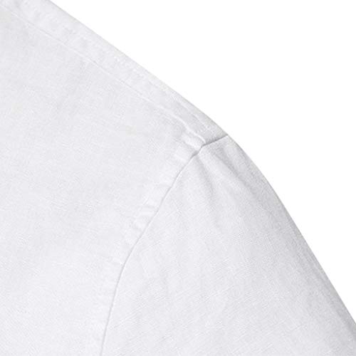 Yvelands Hombres Baggy algodón de Lino Manga Corta Retro Camisetas Tops Blusa Cómodo y Transpirable(Blanco,M)