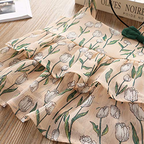 YWLINK 3PC Mezcla De Algodon Ropa De NiñOs Top Camisola Estampado TulipáN Camiseta+Pantalones Cortos De Color SóLido+Banda De Pelo Vestido De Fiesta(Verde,3-4 años/120)