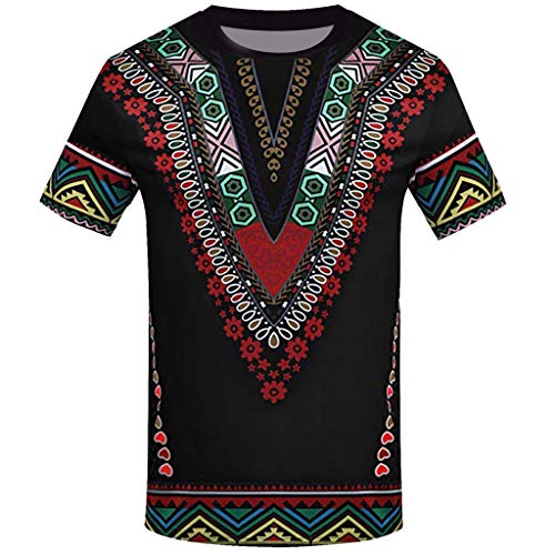YWLINK Hombre Estilo Nacional Moda Impresa Africana Camiseta Manga Corta Camisa Informal Top Blusa Deportes Al Aire Libre Fiesta Actividad Rendimiento(Negro,L)