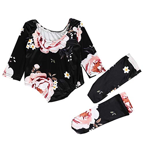YWLINK ♥Mono De Bebe NiñA Verano 2PC Conjuntos Mono Estampado Floral Traje De Rastreo+Cubierta del Pie Calcetines Lindo Vestido De NiñA para Bautizo Regalo del DíA De Miembro(Negro,0-6 meses/70)