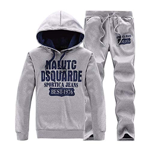 YWLINK Ropa Deportiva para Hombres Sudadera con Capucha De ImpresióN AlfabéTica De Manga Larga+Pantalones Deportivos Traje Casual De Dos Piezas De Moda Suelto De Gran TamañO Ropa De OtoñO(Gris,XXL)