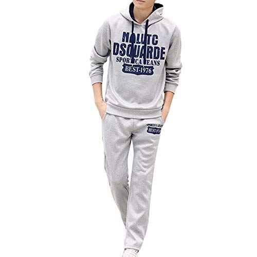 YWLINK Ropa Deportiva para Hombres Sudadera con Capucha De ImpresióN AlfabéTica De Manga Larga+Pantalones Deportivos Traje Casual De Dos Piezas De Moda Suelto De Gran TamañO Ropa De OtoñO(Gris,XXL)