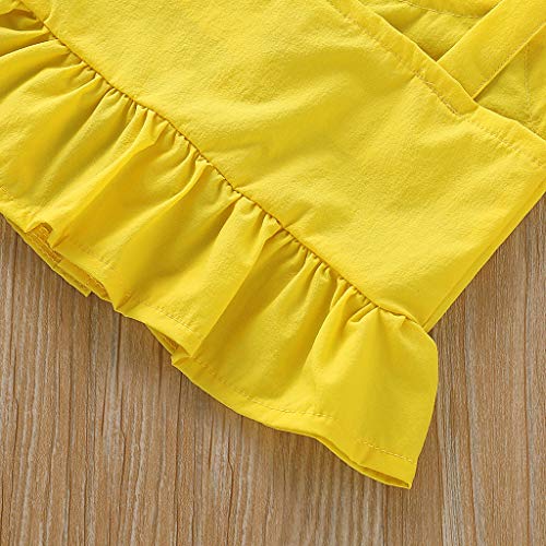 YWLINK Verano Mezcla De AlgodóN Conjunto NiñAs Sin Mangas Camisola Volante Arriba Manga Corta Camiseta+Arco PatróN GeoméTrico Los Pantalones Traje De 2 Piezas Lindo Vestido(Amarillo,2-3 años/110)